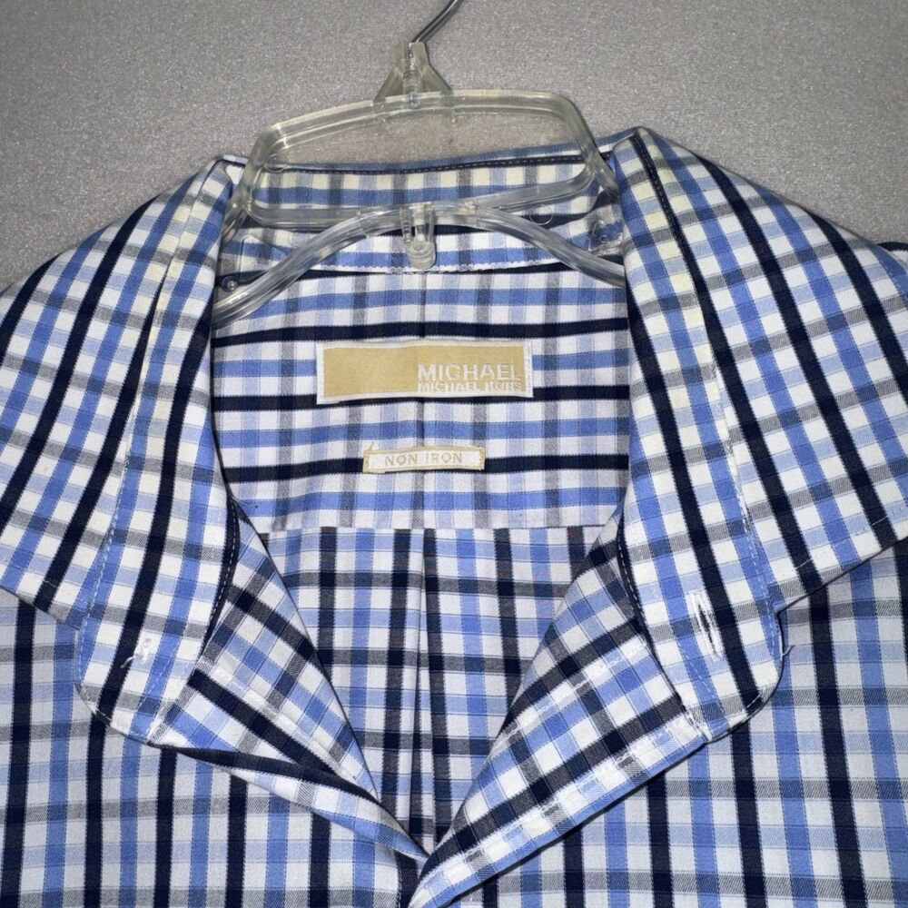 Lot of 2 Michael Kors Men’s Dress Shirt 16.5 32/33 Blue Plaid / Stripes - Picture 2 of 9